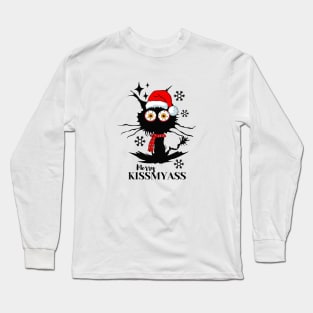 Merry Kissmyass Funny Cat Christmas Lights Long Sleeve T-Shirt